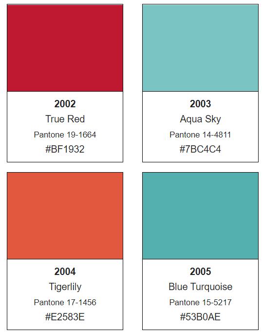  رنگ سال های 2004 و 2003 و 2005 و 2002